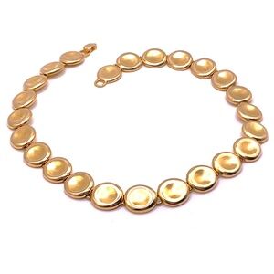 Vintage Gold Tone Statement Brushed Matte Disk Necklace 17”